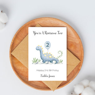 2nd Birthday Boy Blue Dinosaur Card