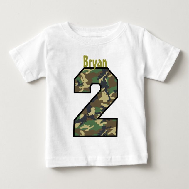 2nd Birthday Boy Camo Two Year Custom Name V007B Baby T-Shirt (Front)