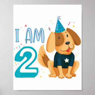 2nd Birthday Boy Dog Puppy Children I'm 2 Poster