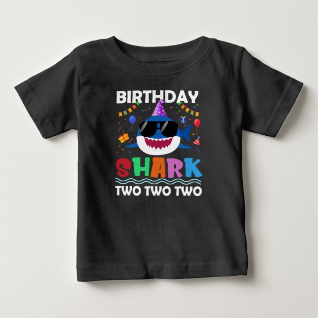 2nd Birthday Boy Shark Matching Party Gifts shirt (Front)