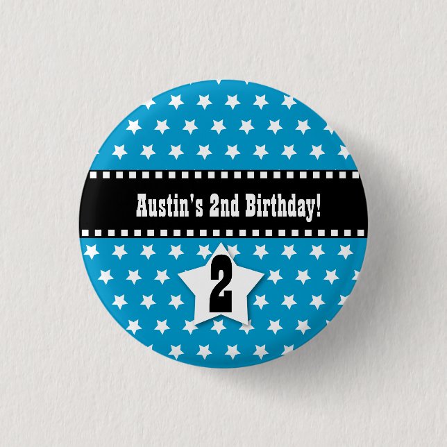 2nd Birthday Boy Stars Dashed Ribbon V02 Pinback Button (Front)