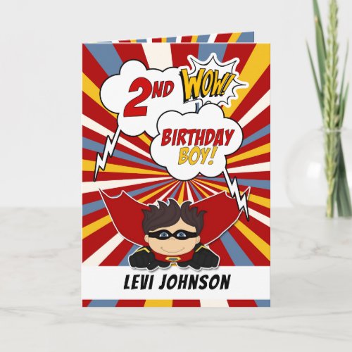 2nd Birthday Boy Superhero Comic Theme Card