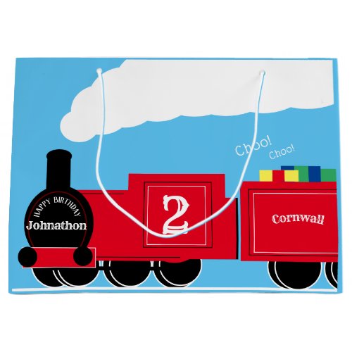 2nd birthday boy train personalized large gift bag