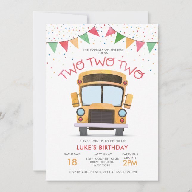 2nd Birthday Bus Party Invitation (Front)