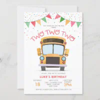 School bus birthday / Wheels buy on the bus invitation / Birthday Invitations / Invite /Blue Gingham / Watercolor