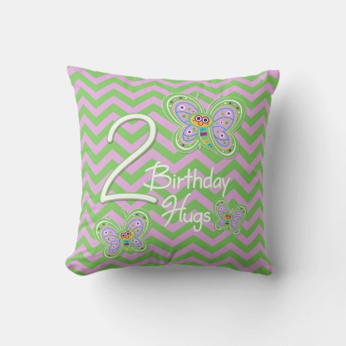 2nd Birthday Butterfly Hugs Throw Pillow