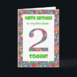2nd Birthday Card for Grandson, Bright and Bubbly<br><div class="desc">A 2nd birthday card for a Grandson,  with a bright and bubbly patterned number and border.  You can also change the inside message if you wish.</div>