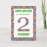 2nd Birthday Card for Grandson, Bright and Bubbly<br><div class="desc">A 2nd birthday card for a Grandson,  with a bright and bubbly patterned number and border.  You can also change the inside message if you wish.</div>