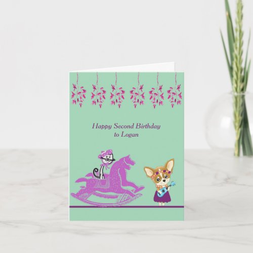 2nd Birthday Card with Cat Hobby Horse and Dog