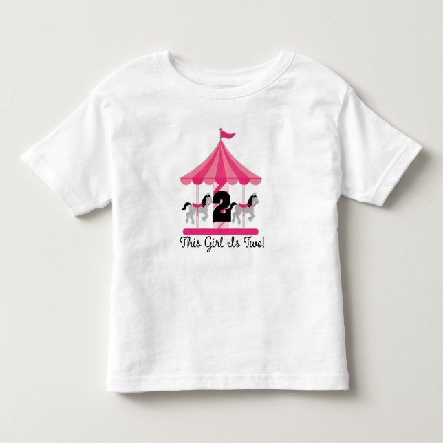 2nd Birthday Carousel Girls Ruffled Tee Shirt (Front)