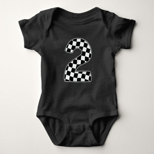 2nd Birthday Checkered Number 2 Car Racing Flag  Baby Bodysuit