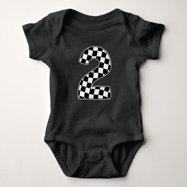 2nd Birthday Checkered Number 2 Car Racing Flag  Baby Bodysuit (Front)