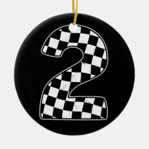 2nd Birthday Checkered Number 2 Car Racing Flag Ceramic Ornament