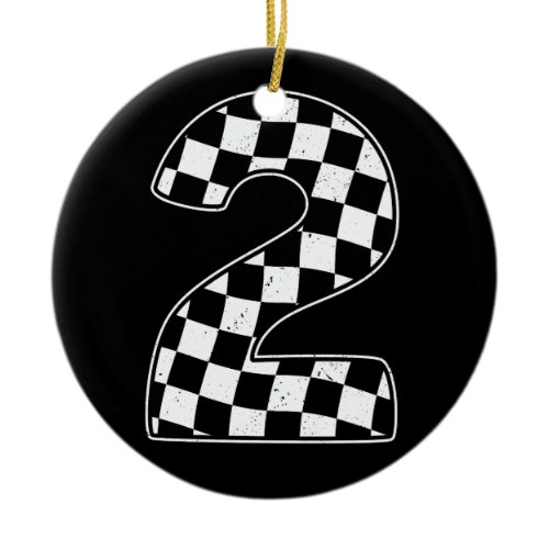 2nd Birthday Checkered Number 2 Car Racing Flag  Ceramic Ornament
