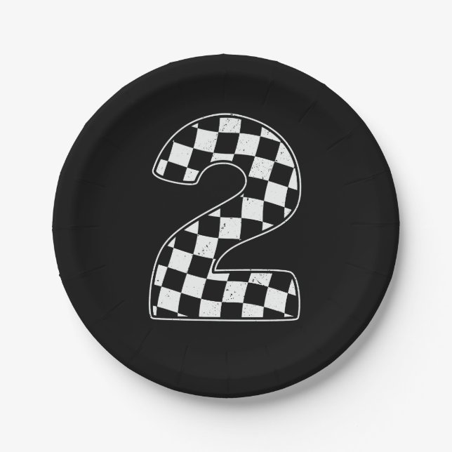 2nd Birthday Checkered Number 2 Car Racing Flag  Paper Plates (Front)