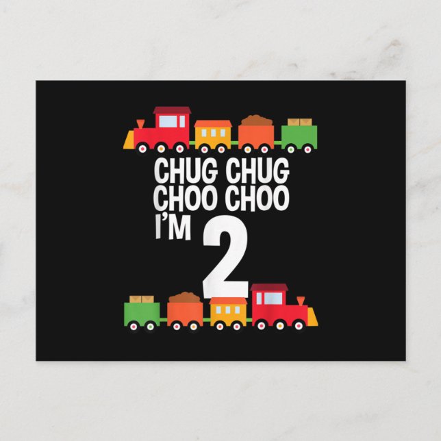 2nd Birthday Chug Chug Choo Choo I'm 2 Train Party Announcement Postcard (Front)