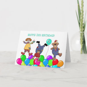2nd Birthday Clowns Balloons Card