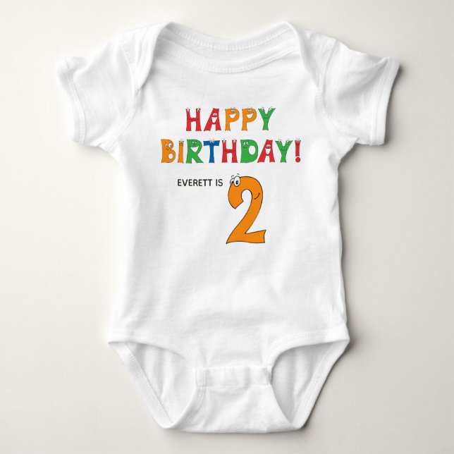 2nd Birthday Colorful Alphabet with First Name Baby Bodysuit (Front)