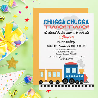 2nd Birthday Colorful Cartoon Train Invitation
