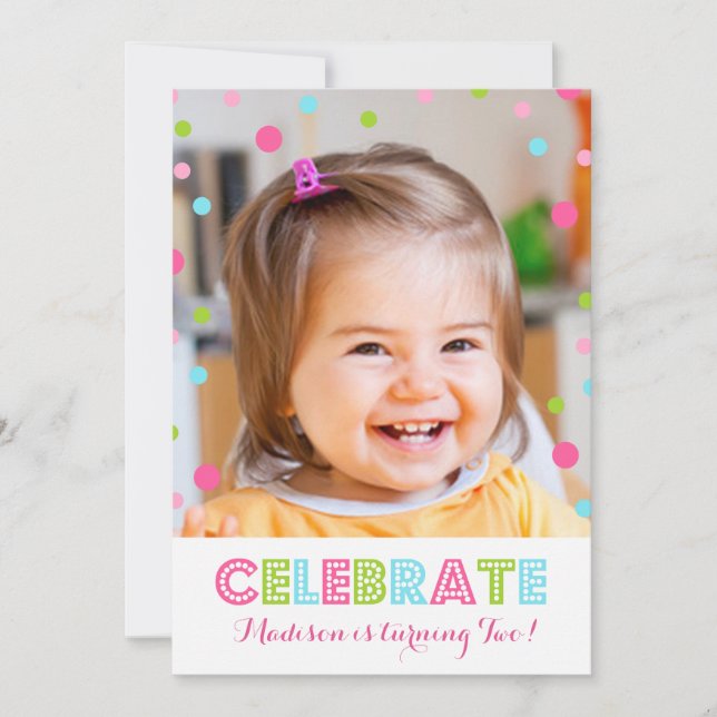 2nd Birthday Colorful Confetti Photo Invitation (Front)