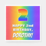 [ Thumbnail: 2nd Birthday: Colorful, Fun Rainbow Pattern # 2 Napkins ]
