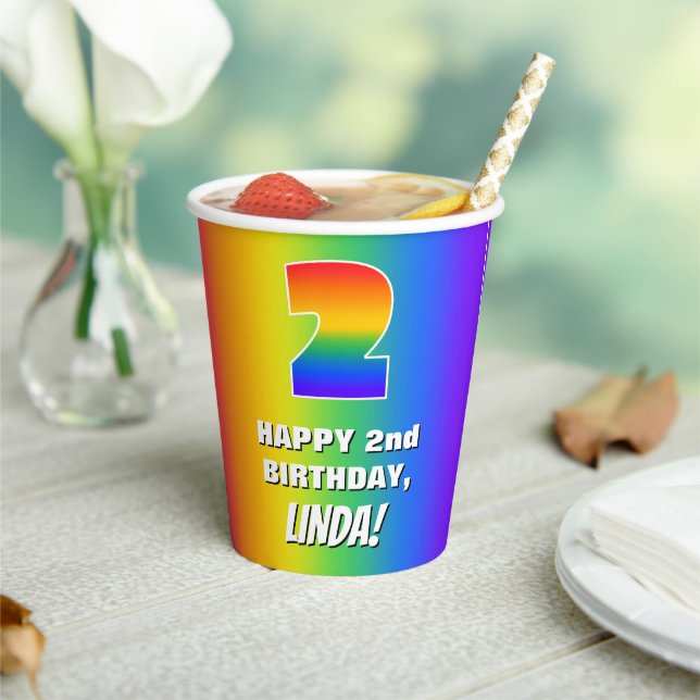 2nd Birthday: Colorful, Fun Rainbow Pattern # 2 Paper Cups (Insitu)