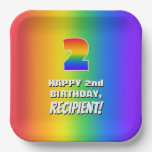 [ Thumbnail: 2nd Birthday: Colorful, Fun Rainbow Pattern # 2 Paper Plates ]