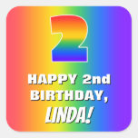 [ Thumbnail: 2nd Birthday: Colorful, Fun Rainbow Pattern # 2 Sticker ]