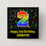 [ Thumbnail: 2nd Birthday: Colorful Music Symbols, Rainbow 2 Button ]