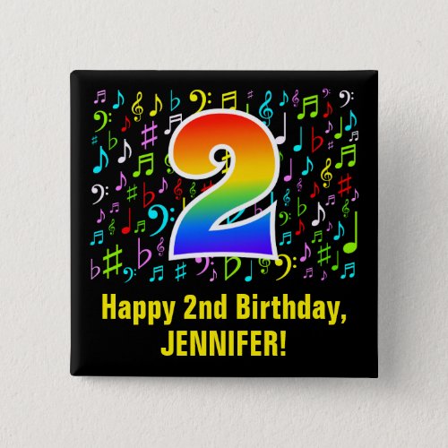 2nd Birthday Colorful Music Symbols Rainbow 2 Button