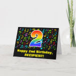 [ Thumbnail: 2nd Birthday - Colorful Music Symbols & Rainbow 2 Card ]
