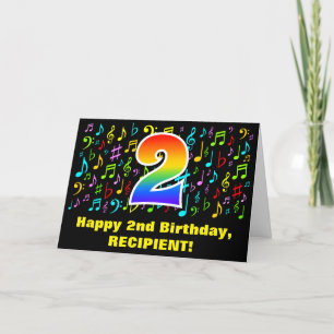 2nd Birthday - Colorful Music Symbols & Rainbow 2 Card