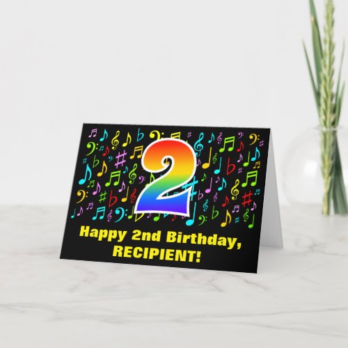 2nd Birthday _ Colorful Music Symbols  Rainbow 2 Card