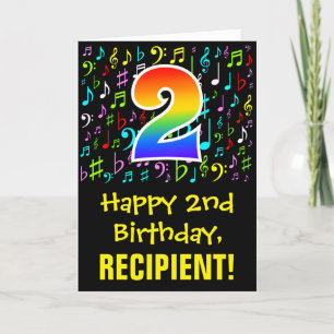 2nd Birthday: Colorful Music Symbols + Rainbow 2 Card