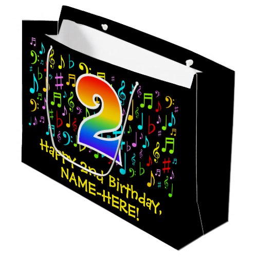 2nd Birthday _ Colorful Music Symbols Rainbow 2 Large Gift Bag