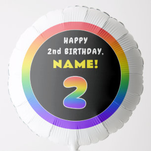 2nd Birthday: Colorful Rainbow # 2, Custom Name Balloon