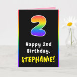 [ Thumbnail: 2nd Birthday: Colorful Rainbow # 2, Custom Name Card ]