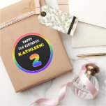 [ Thumbnail: 2nd Birthday: Colorful Rainbow # 2, Custom Name Round Sticker ]