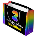 [ Thumbnail: 2nd Birthday: Colorful Rainbow # 2, Custom Name Gift Bag ]