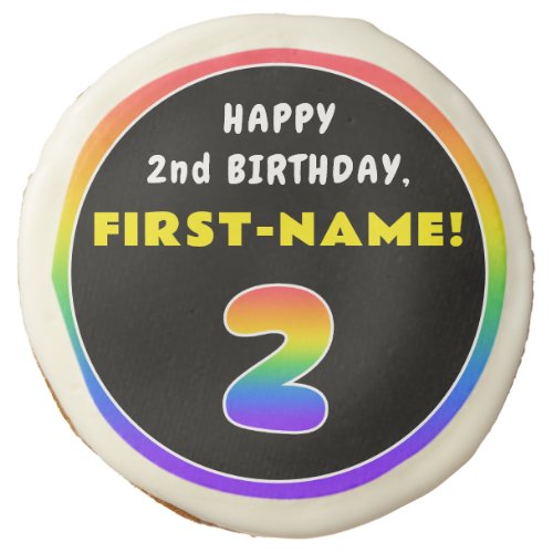 2nd Birthday Colorful Rainbow  2 Custom Name Sugar Cookie