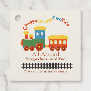 2nd Birthday Colorful Train Chugga Choo Two Favor Tags