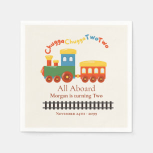 2nd Birthday Colorful Train Chugga Choo Two Napkins