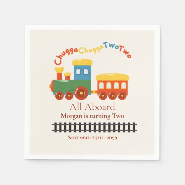 2nd Birthday Colorful Train Chugga Choo Two Napkins (Front)