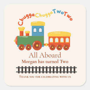 2nd Birthday Colorful Train Chugga Choo Two Square Sticker