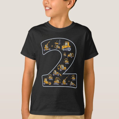 2nd birthday construction site crane 2 years old T_Shirt