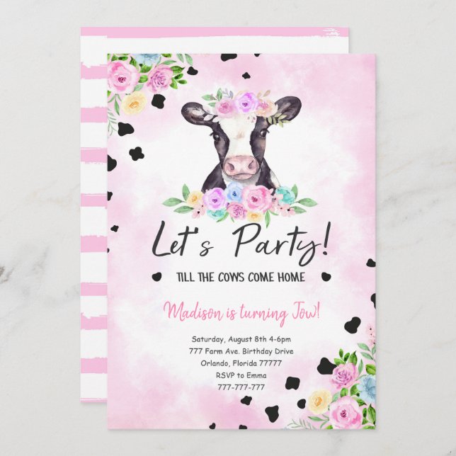 2nd Birthday Cow Invitation (Front/Back)