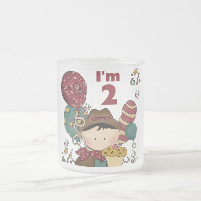 2nd Birthday Cowboy T-shirts and Gifts Frosted Glass Coffee Mug (Center)