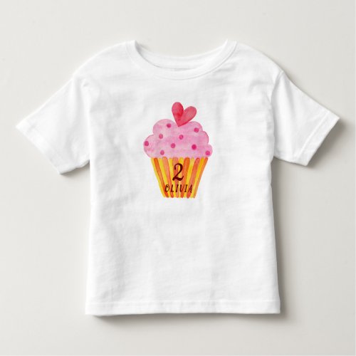 2nd birthday _ Cupcake baking girls watercolor Toddler T_shirt