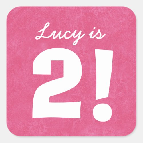 2nd Birthday Custom Name Pink White for GIRL B02Z Square Sticker