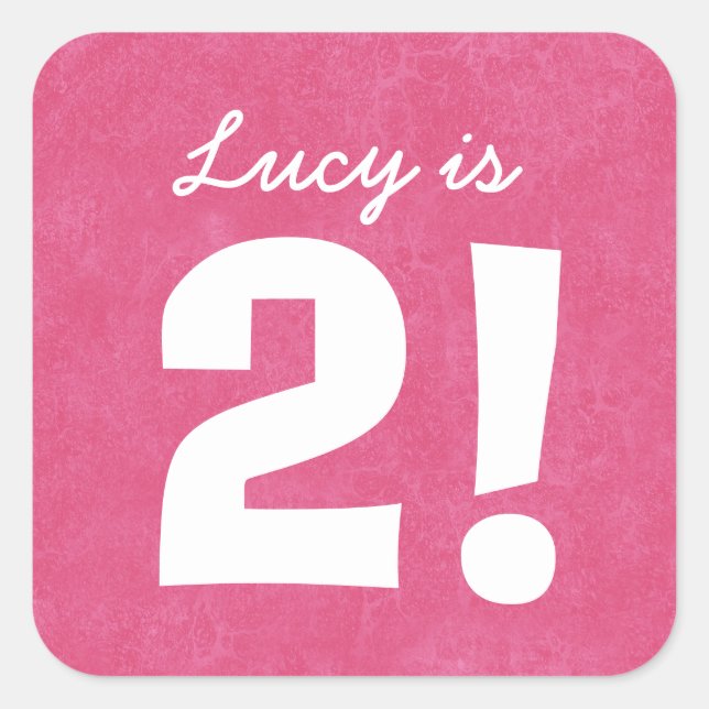 2nd Birthday Custom Name Pink White for GIRL B02Z Square Sticker (Front)